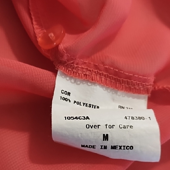 A. Byer Coral Sheer Tangerine 1/2 Button-Up Blouse 3/4 Roll tab Sleeves - Picture 6 of 11